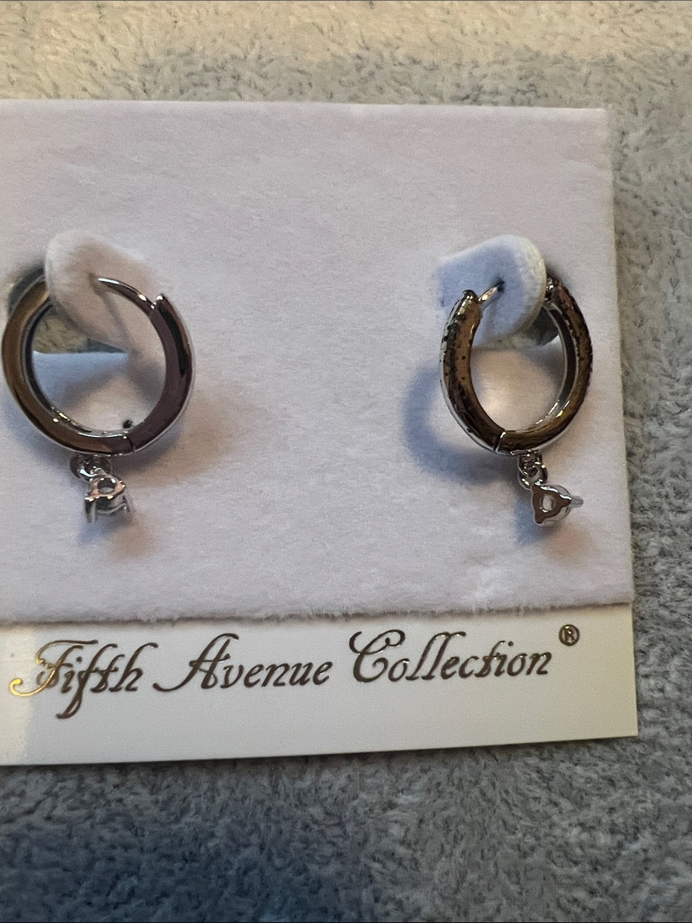 Fifth Avenue Collection Silver Hoop Earrings with Tiny Heart Drop - Silver